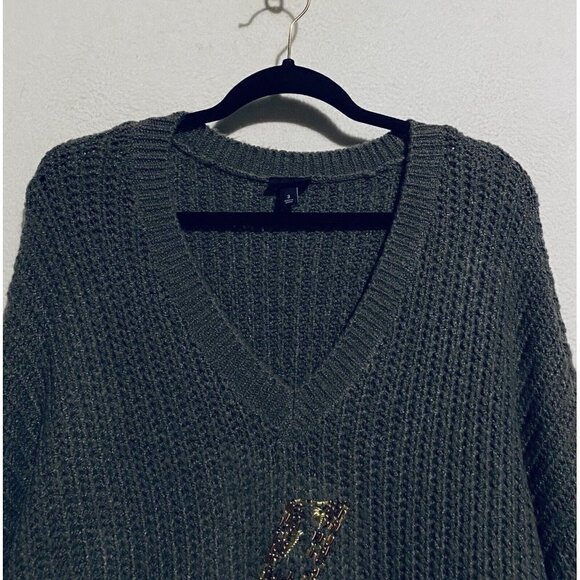 Torrid Sweater Womens 3X Gray Chunky Pullover Tunic Beaded Bolt Graphic Boho - Picture 3 of 9